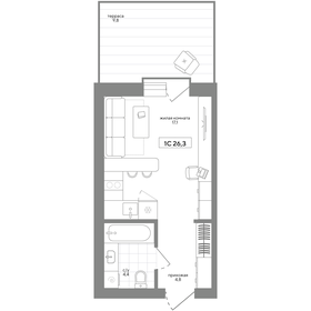 Квартира 26,3 м², 1-комнатная - изображение 1