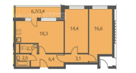 Квартира 67 м², 2-комнатная - изображение 1