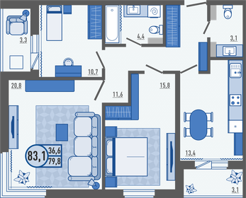 83 м², 3-комнатная квартира 8 798 000 ₽ - изображение 22