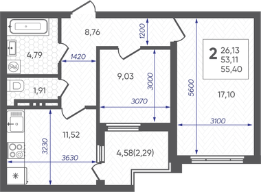57 м², 2-комнатная квартира 6 651 900 ₽ - изображение 1