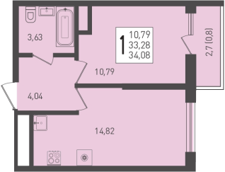34,1 м², 1-комнатная квартира 4 600 800 ₽ - изображение 14