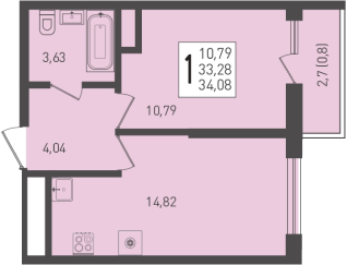 Квартира 34,1 м², 1-комнатная - изображение 1