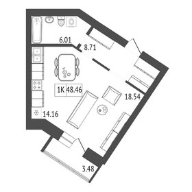Квартира 48,5 м², 1-комнатная - изображение 2