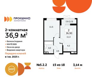 Квартира 36,9 м², 2-комнатная - изображение 1