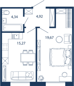Квартира 44,2 м², 1-комнатные - изображение 1