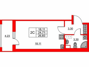 Квартира 24,7 м², студия - изображение 1