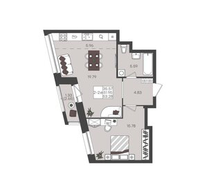 Квартира 53,3 м², 2-комнатная - изображение 1