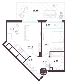 Квартира 60,4 м², 1-комнатная - изображение 1