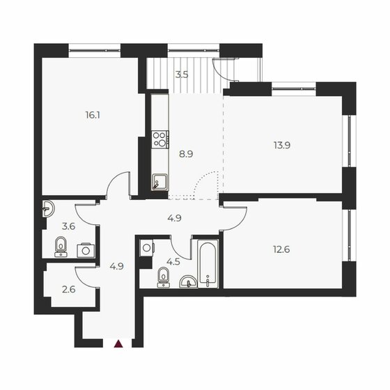 75,5 м², 3-комнатная квартира 12 650 000 ₽ - изображение 1