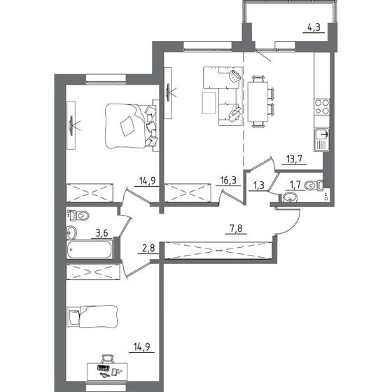 81,3 м², 3-комнатная квартира 9 003 350 ₽ - изображение 1
