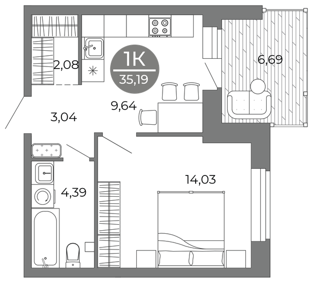 35,2 м², 1-комнатная квартира 4 893 170 ₽ - изображение 1