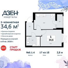 Квартира 34,6 м², 1-комнатная - изображение 3