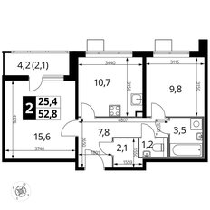 Квартира 52,9 м², 2-комнатная - изображение 2