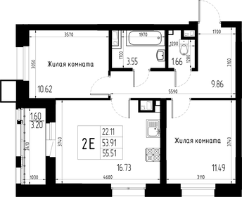 Квартира 55,5 м², 2-комнатная - изображение 1