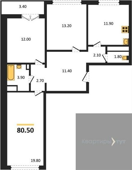 80,5 м², 3-комнатная квартира 8 591 600 ₽ - изображение 13