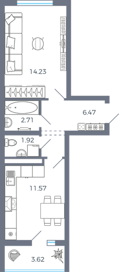 38,7 м², 1-комнатная квартира 4 056 830 ₽ - изображение 1
