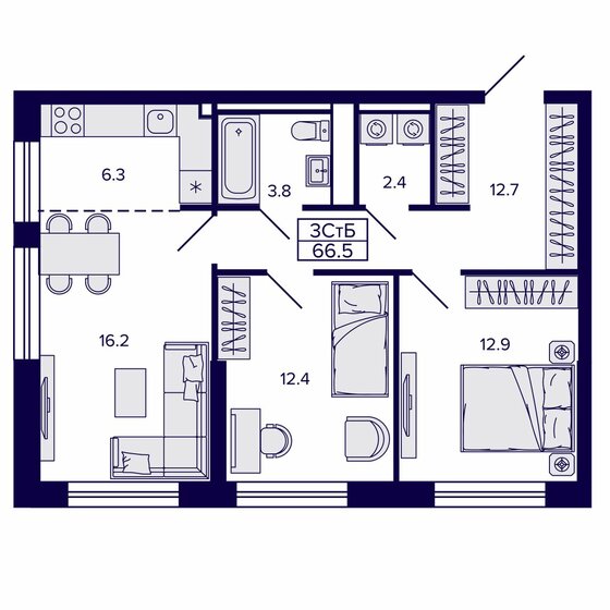 58,9 м², 3-комнатная квартира 11 950 000 ₽ - изображение 18