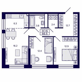 Квартира 66,5 м², 3-комнатная - изображение 1