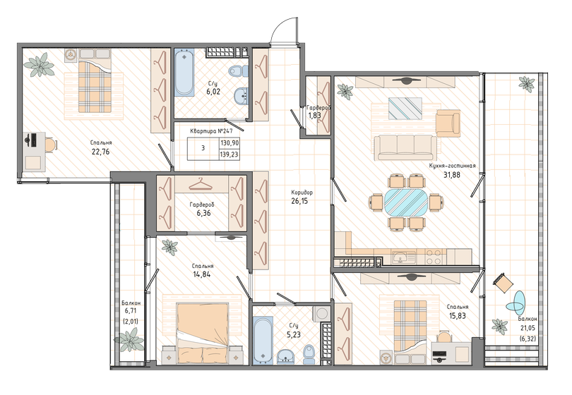 156,7 м², 4-комнатная квартира 92 465 000 ₽ - изображение 134