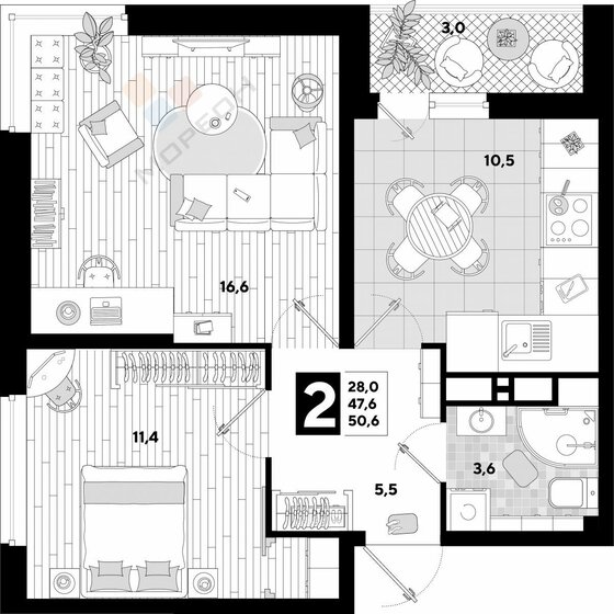 50,6 м², 2-комнатная квартира 5 500 000 ₽ - изображение 18