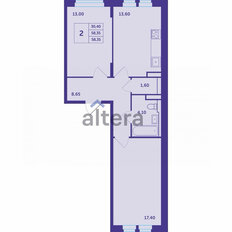 Квартира 58,4 м², 2-комнатная - изображение 1