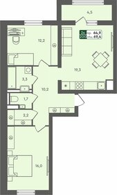 Квартира 69,4 м², 2-комнатная - изображение 1