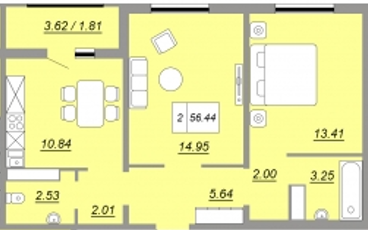 Квартира 59 м², 2-комнатная - изображение 1