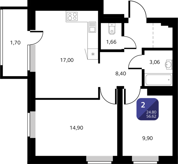 56,6 м², 2-комнатная квартира 6 454 680 ₽ - изображение 1