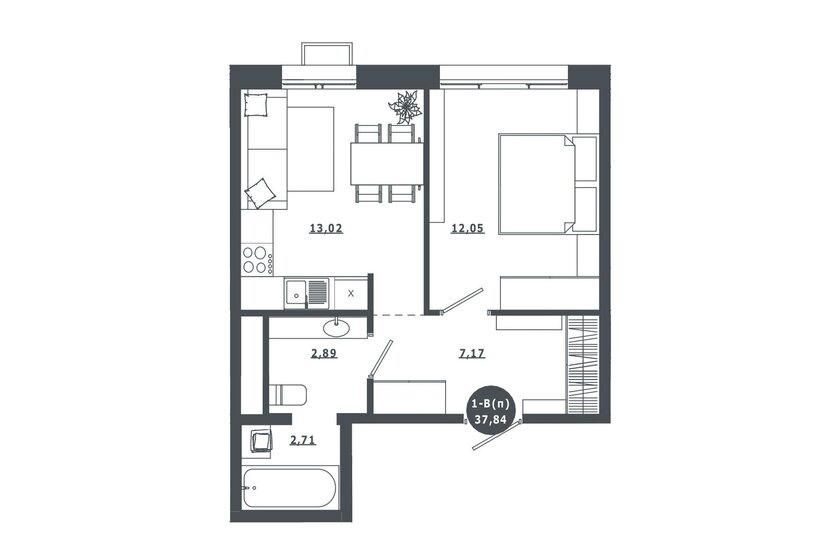 37,8 м², 1-комнатная квартира 5 200 000 ₽ - изображение 1