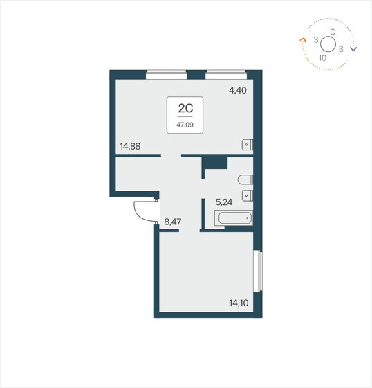 47,1 м², 2-комнатные апартаменты 6 650 000 ₽ - изображение 1