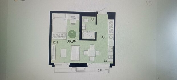 Квартира 36,8 м², 1-комнатная - изображение 1