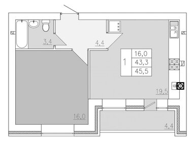 Квартира 45,5 м², 1-комнатная - изображение 1