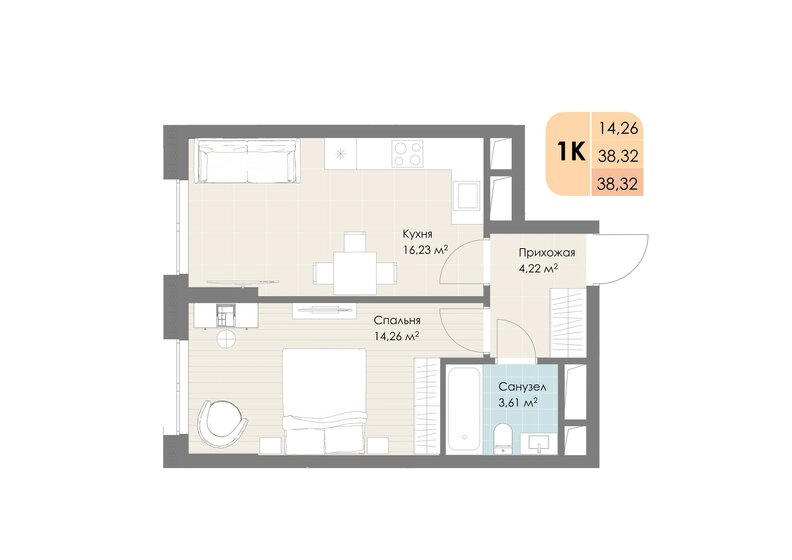 38,3 м², 1-комнатная квартира 8 553 024 ₽ - изображение 1