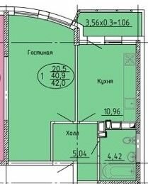 Квартира 43 м², 1-комнатная - изображение 1