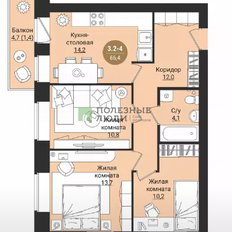 Квартира 66,4 м², 3-комнатная - изображение 2