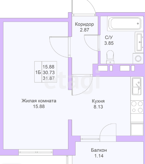 29,7 м², 1-комнатная квартира 5 399 000 ₽ - изображение 24