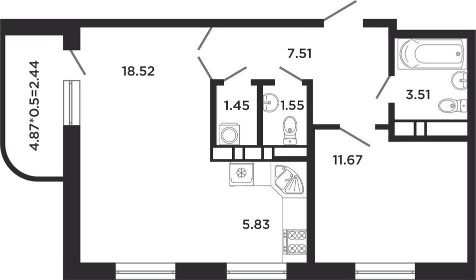 52,9 м², 1-комнатная квартира 8 720 250 ₽ - изображение 1