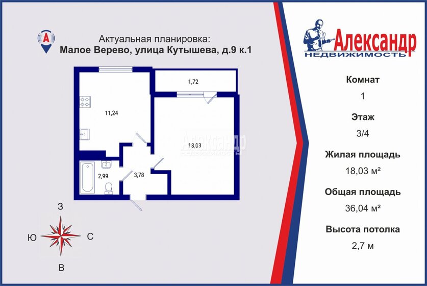 36 м², 1-комнатная квартира 3 600 000 ₽ - изображение 1