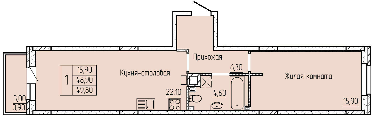 49,9 м², 1-комнатная квартира 4 920 000 ₽ - изображение 1