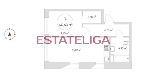 Квартира 40,4 м², 1-комнатные - изображение 2