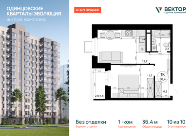 Квартира 36,4 м², 1-комнатная - изображение 1