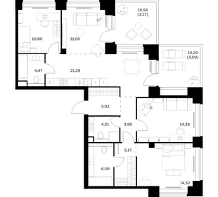 Квартира 107,6 м², 3-комнатная - изображение 1