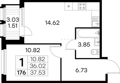 Квартира 37,5 м², 1-комнатная - изображение 1