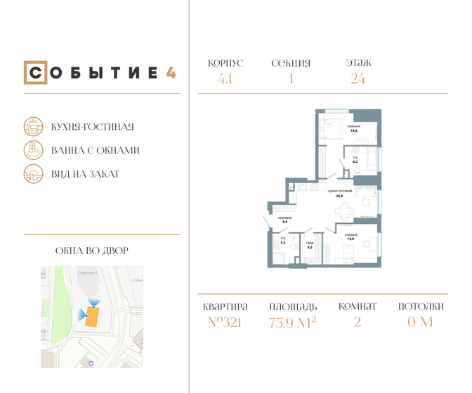 75,9 м², 2-комнатная квартира 30 094 350 ₽ - изображение 1