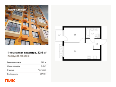 32,9 м², 1-комнатная квартира 5 690 303 ₽ - изображение 15