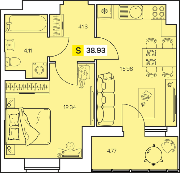 38,9 м², 1-комнатная квартира 4 808 029 ₽ - изображение 1