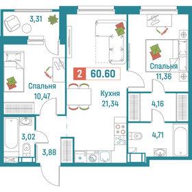 60,6 м², 2-комнатная квартира 11 701 860 ₽ - изображение 11