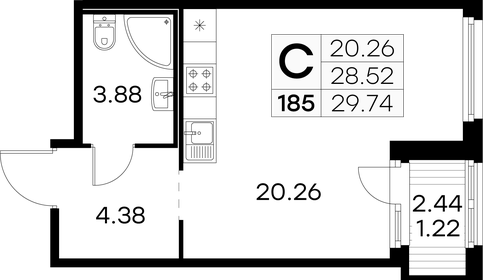 Квартира 29,7 м², студия - изображение 1