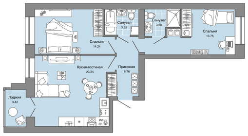 65 м², 3-комнатная квартира 6 515 290 ₽ - изображение 23