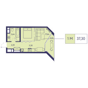 Квартира 37,3 м², 1-комнатная - изображение 1